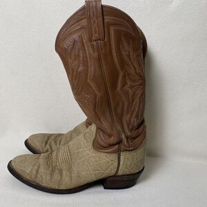 Vintage Tony Lama 8603 Men Size 7.5 D Western Brown Exotic Pull On Cowboy Boots